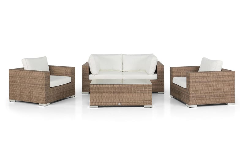 BAHAMAS Loungesoffa Utomhus Utomhus 2-sits + Bord + 2 Fåtöljer Sand - Utemöbler - Loungemöbler