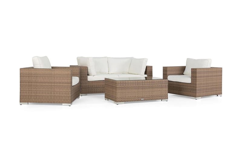 BAHAMAS Loungesoffa Utomhus Utomhus 2-sits + Bord + 2 Fåtöljer Sand - Utemöbler - Loungemöbler