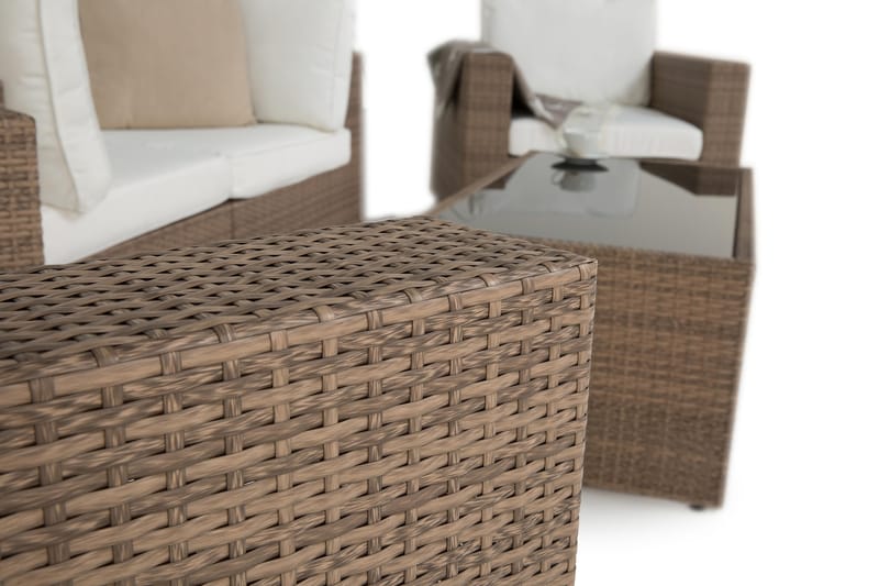 BAHAMAS Loungesoffa Utomhus Utomhus 2-sits + Bord Hylla + 2 Fåtöljer Sand - Utemöbler - Loungemöbler