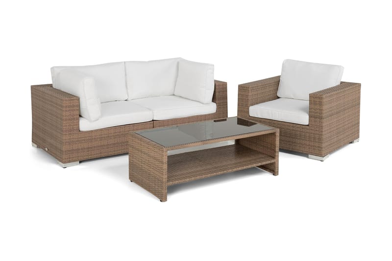 BAHAMAS Loungesoffa Utomhus Utomhus 2-sits + Bord Hylla + Fåtölj Sand - Utemöbler - Loungemöbler