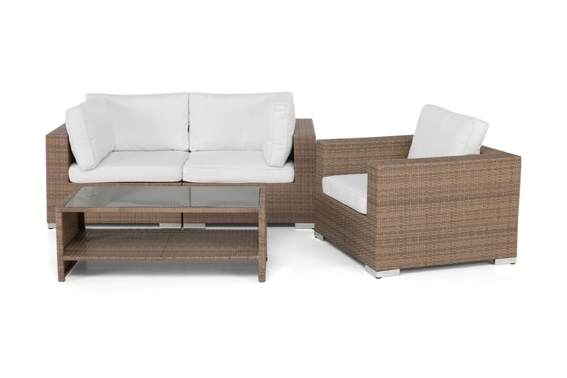 BAHAMAS Loungesoffa Utomhus Utomhus 2-sits + Bord Hylla + Fåtölj Sand - Utemöbler - Loungemöbler