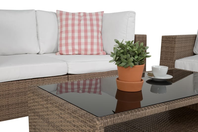 BAHAMAS Loungesoffa Utomhus Utomhus 2-sits + Bord Hylla + Fåtölj Sand - Utemöbler - Loungemöbler