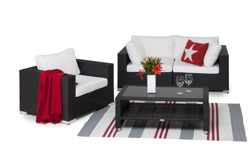 BAHAMAS Loungesoffa Utomhus Utomhus 2-sits + Bord Hylla + Fåtölj Svart - Utemöbler - Loungemöbler