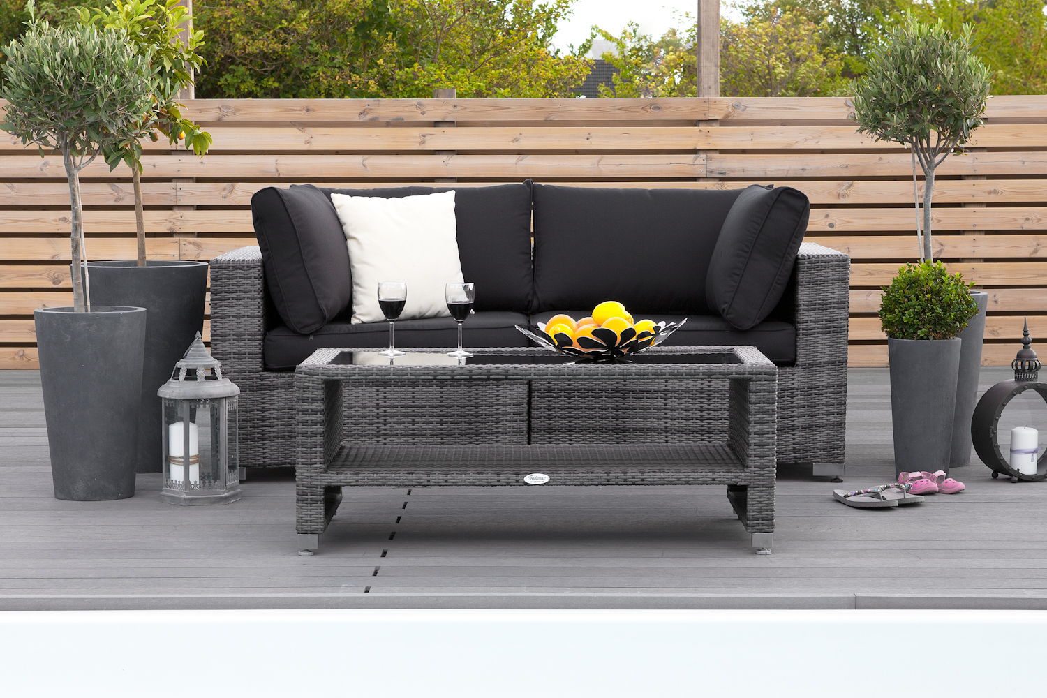 bahamas loungesoffa utomhus utomhus 2-sits + bord hylla grå -