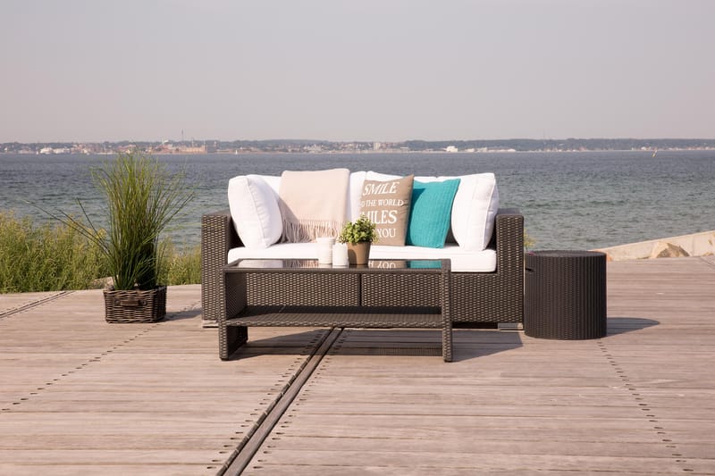 BAHAMAS Loungesoffa Utomhus Utomhus 2-sits + Bord Hylla Svart - Utemöbler - Loungemöbler