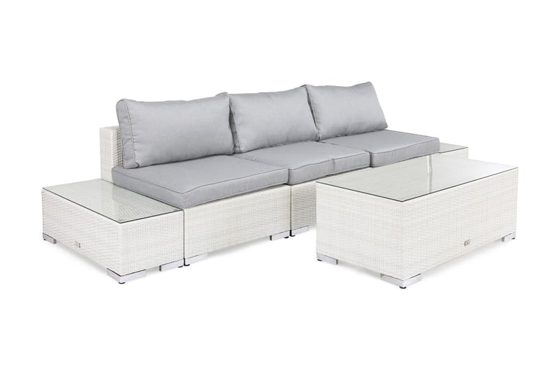 BAHAMAS Loungesoffa Utomhus Utomhus 3-sits + Bord 113 + 2 Sidobord Vit - Utemöbler - Loungemöbler