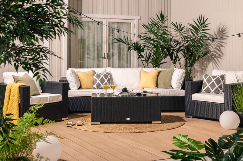 BAHAMAS Loungesoffa Utomhus Utomhus 3-sits + Bord + 2 Fåtöljer Svart - Utemöbler - Loungemöbler