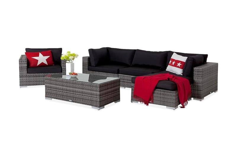 BAHAMAS Loungesoffa Utomhus Utomhus 3-sits + Bord + Divan + Fåtölj Grå - Utemöbler - Loungemöbler