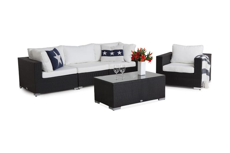 BAHAMAS Loungesoffa Utomhus Utomhus 3-sits + Bord + Fåtölj Svart - Utemöbler - Loungemöbler