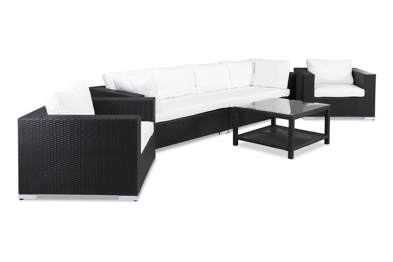 BAHAMAS Loungesoffa Utomhus Utomhus 4-sits + Bord 75 + 2 Fåtöljer Svart - Utemöbler - Loungemöbler