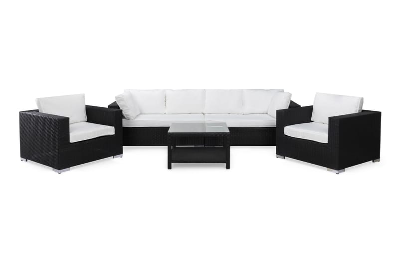 BAHAMAS Loungesoffa Utomhus Utomhus 4-sits + Bord 75 + 2 Fåtöljer Svart - Utemöbler - Loungemöbler