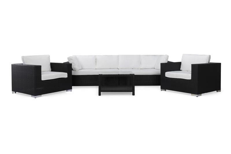BAHAMAS Loungesoffa Utomhus Utomhus 4-sits + Bord 75 + 2 Fåtöljer Svart - Utemöbler - Loungemöbler