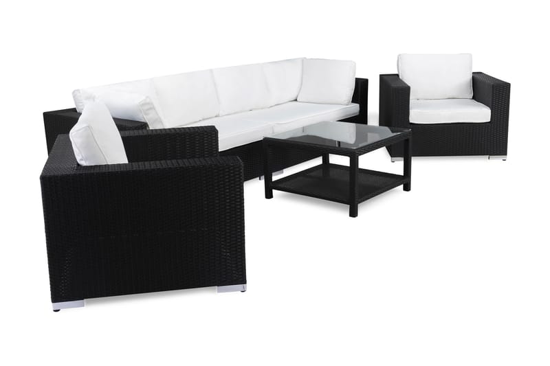 BAHAMAS Loungesoffa Utomhus Utomhus 4-sits + Bord 75 + 2 Fåtöljer Svart - Utemöbler - Loungemöbler