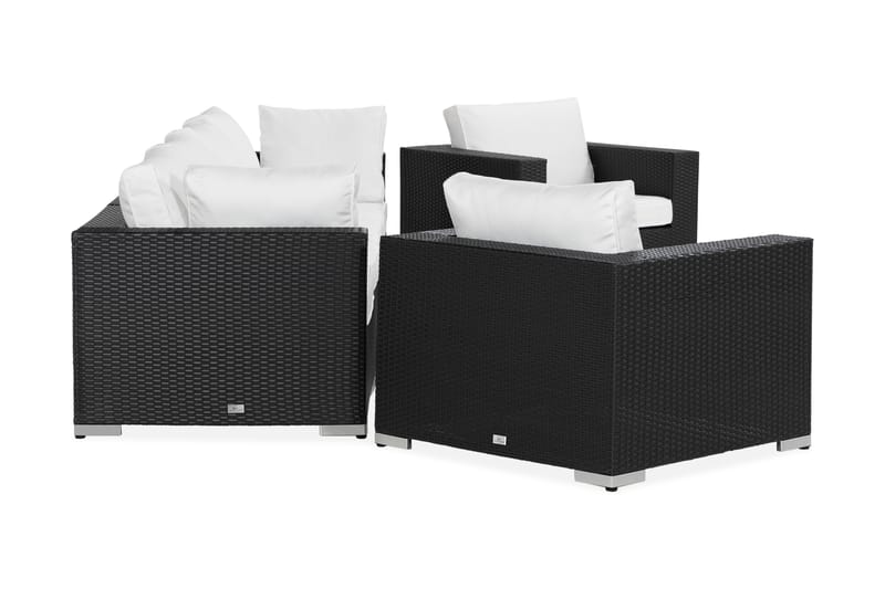BAHAMAS Loungesoffa Utomhus Utomhus 4-sits + Bord Hylla + 2 Fåtöljer Svart - Utemöbler - Loungemöbler
