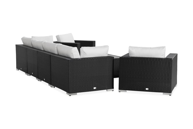 BAHAMAS Loungesoffa Utomhus Utomhus 4-sits + Bord Hylla + 2 Fåtöljer Svart - Utemöbler - Loungemöbler