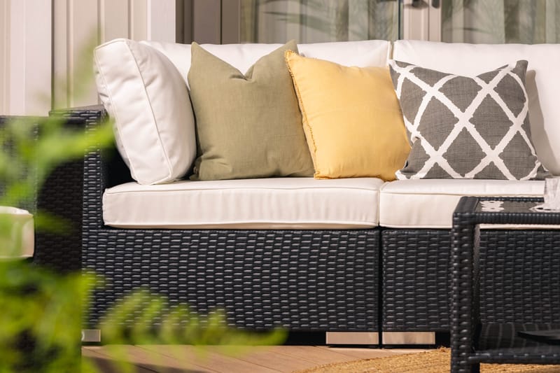 BAHAMAS Loungesoffa Utomhus Utomhus 4-sits + Bord Hylla + 2 Fåtöljer Svart - Utemöbler - Loungemöbler