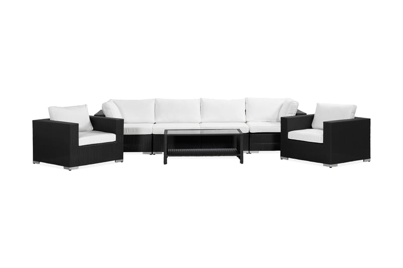 BAHAMAS Loungesoffa Utomhus Utomhus 4-sits + Bord Hylla + 2 Fåtöljer Svart - Utemöbler - Loungemöbler