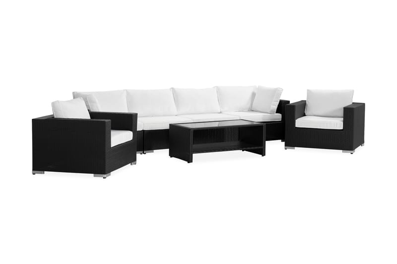 BAHAMAS Loungesoffa Utomhus Utomhus 4-sits + Bord Hylla + 2 Fåtöljer Svart - Utemöbler - Loungemöbler
