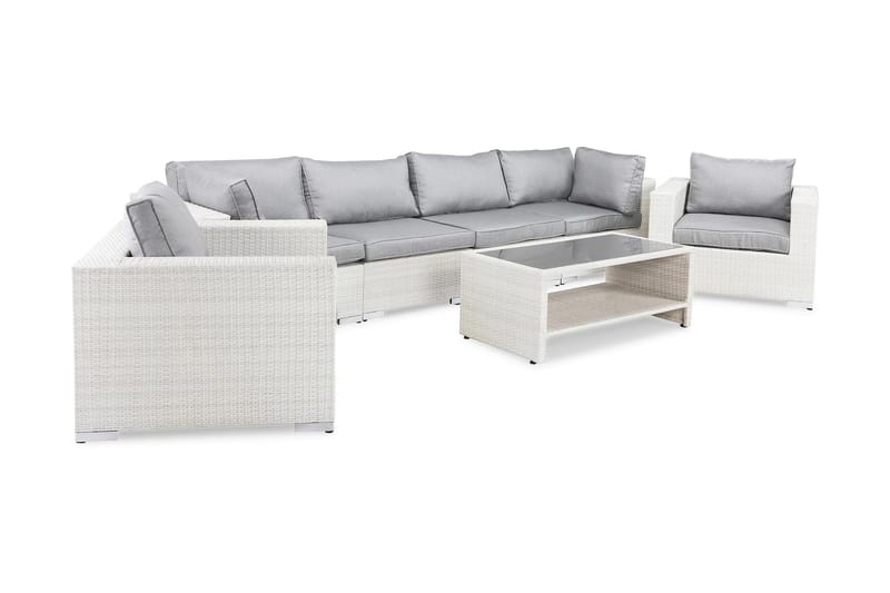 BAHAMAS Loungesoffa Utomhus Utomhus 4-sits + Bord Hylla + 2 Fåtöljer Vit - Utemöbler - Loungemöbler