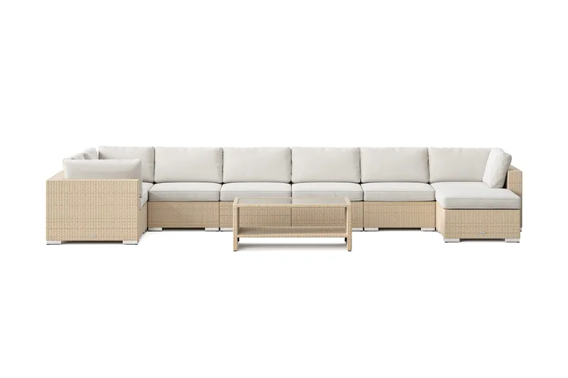 Bahamas U-formad utomhus loungegrupp 8-sits med vändbar divan och bord med hylla - Beige - Utemöbler - Utegrupp - Loungegrupp