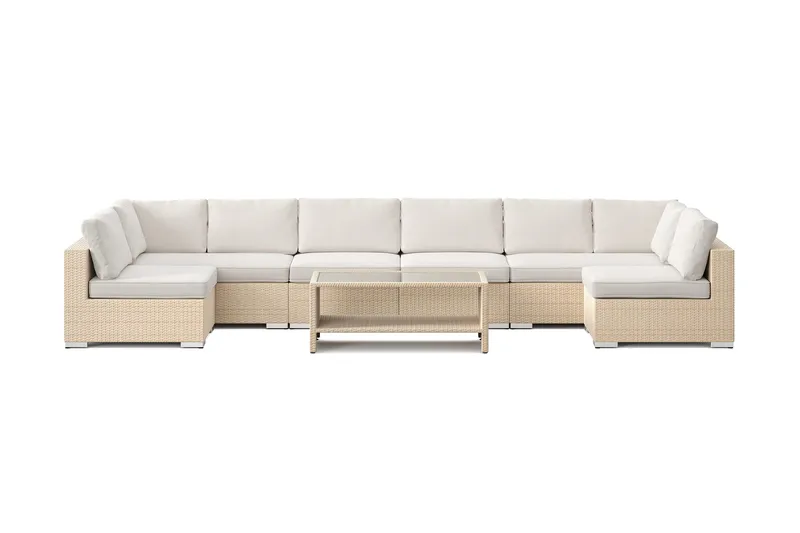 Bahamas U-formad utomhus loungegrupp med öppet avslut, 8-sits med bord och hylla - Beige - Utemöbler - Utegrupp - Loungegrupp