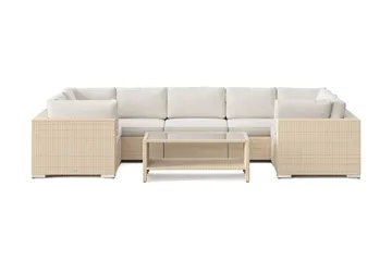 Bahamas U-formad utomhus loungegrupp med stängt avslut, 7-sits med bord och hylla - Beige - Utemöbler - Utegrupp - Loungegrupp