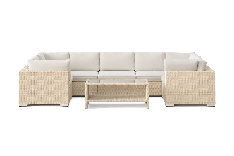 Bahamas U-formad utomhus loungegrupp med stängt avslut, 7-sits med bord och hylla - Beige - Utemöbler - Utegrupp - Loungegrupp