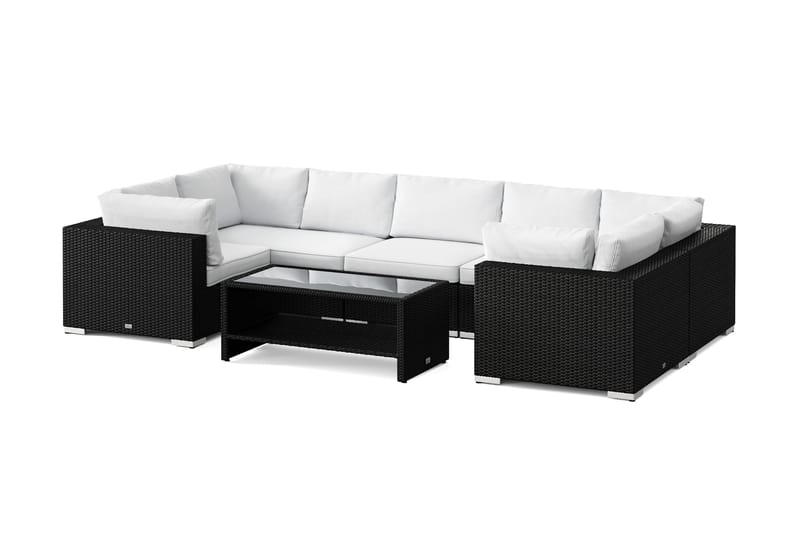 Bahamas U-formad utomhus loungegrupp med stängt avslut, 7-sits med bord och hylla, Svart