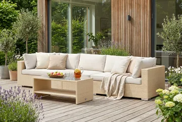 Bahamas utesoffa 5-sits med bord och hylla - Beige - Utemöbler - Utegrupp - Loungegrupp