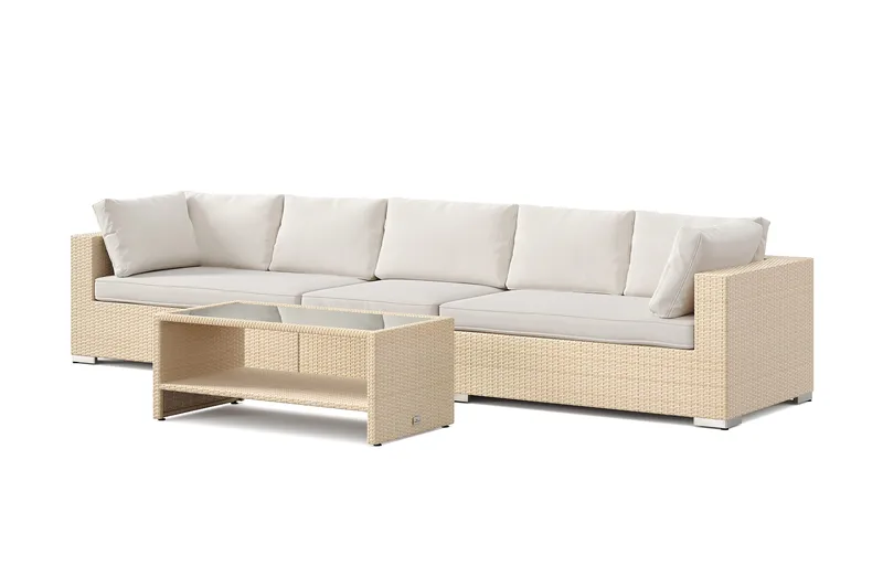 Bahamas utesoffa 5-sits med bord och hylla - Beige - Utemöbler - Utegrupp - Loungegrupp
