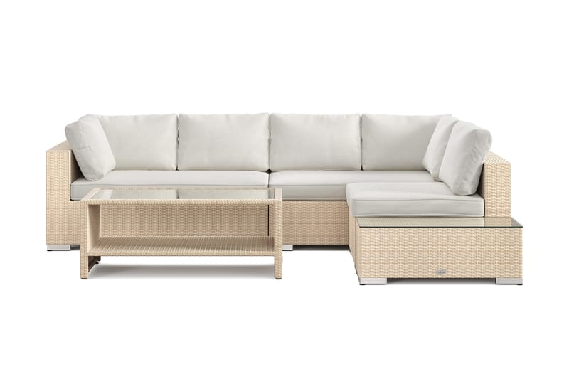 Bahamas utesoffa 5-sits vändbar schäslong med avslut och bord med hylla - Beige - Utemöbler - Utegrupp - Loungegrupp