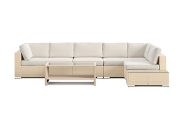 Bahamas utesoffa 6-sits vändbar schäslong med avslut och bord med hylla - Beige - Utemöbler - Utegrupp - Loungegrupp