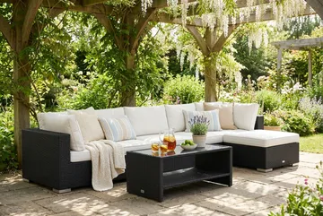 Bahamas utomhus divansoffa 6-sits med vändbar divan och bord med hylla - Svart - Utemöbler - Utegrupp - Loungegrupp