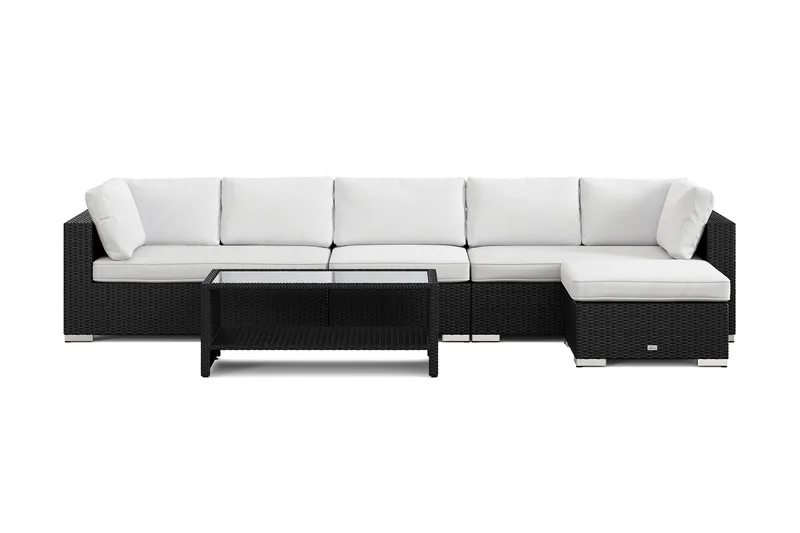 Bahamas utomhus divansoffa 6-sits med vändbar divan och bord med hylla - Svart - Utemöbler - Utegrupp - Loungegrupp