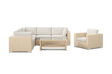 Bahamas utomhus hörnsoffa 6-sits vändbar med fåtölj och bord med hylla - Beige - Utemöbler - Utegrupp - Loungegrupp
