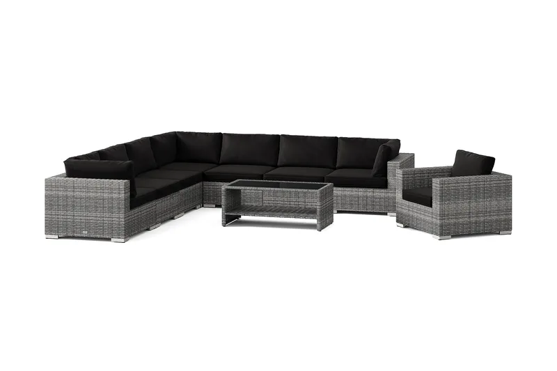 Bahamas utomhus hörnsoffa 8-sits vändbar med fåtölj och bord med hylla, Grå