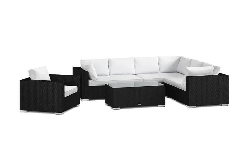 Bahamas utomhus L-soffa höger 7-sits med fåtölj och bord, Svart