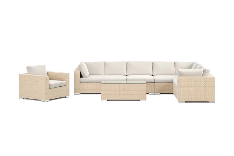 Bahamas utomhus L-soffa höger 8-sits med fåtölj och bord - Beige - Utemöbler - Utegrupp - Loungegrupp