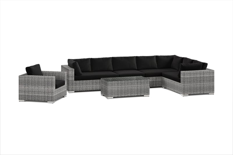 Bahamas utomhus L-soffa höger 8-sits med fåtölj och bord, Grå