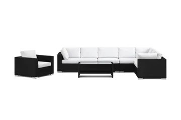 Bahamas utomhus L-soffa höger 8-sits med fåtölj och bord med hylla - Svart - Utemöbler - Utegrupp - Loungegrupp