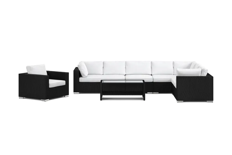 Bahamas utomhus L-soffa höger 8-sits med fåtölj och bord med hylla - Svart - Utemöbler - Utegrupp - Loungegrupp