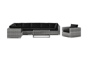 Bahamas utomhus L-soffa vänster 8-sits med fåtölj och bord med hylla - Grå - Utemöbler - Utegrupp - Loungegrupp