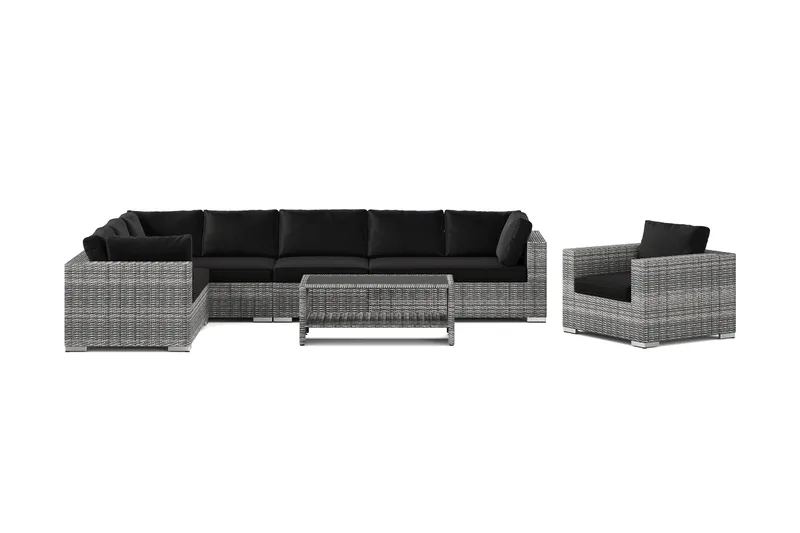 Bahamas utomhus L-soffa vänster 8-sits med fåtölj och bord med hylla - Grå - Utemöbler - Utegrupp - Loungegrupp