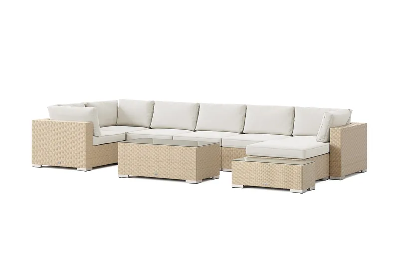 Bahamas utomhus U-soffa 7-sits vändbar divan med öppet avslut och bord, Beige