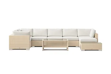 Bahamas utomhus U-soffa 7-sits vändbar divan med öppet avslut och bord med hylla - Beige - Utemöbler - Utegrupp - Loungegrupp