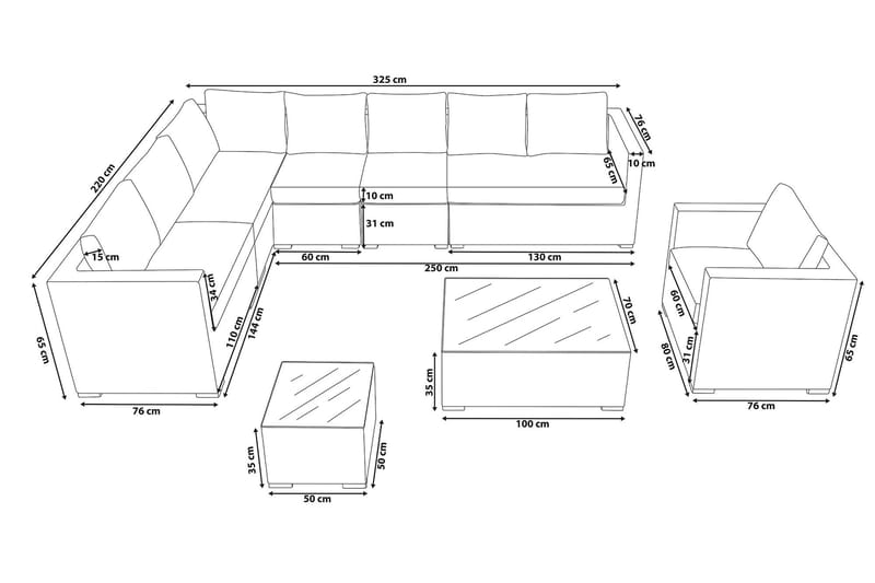 Comfy Loungegrupp Utomhus 76 cm - Grå - Utemöbler - Utegrupp - Loungegrupp