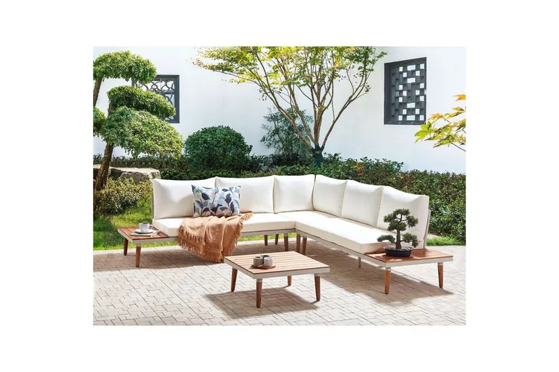 Loungegrupp Corato Vit/ljust trä - Vit/ljust trä - Utemöbler - Utegrupp - Loungegrupp