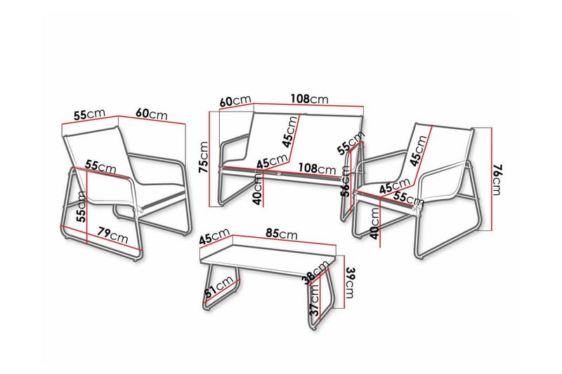 Corpach 4-sits Soffgrupp Utomhus - Loungegrupp till balkong terrass och uteplats - Utemöbler - Utegrupp - Loungegrupp
