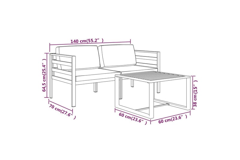 Loungegrupp Utomhus för trädgården 3 delar med dynor aluminium antra - Antracit - Utemöbler - Utegrupp - Loungegrupp