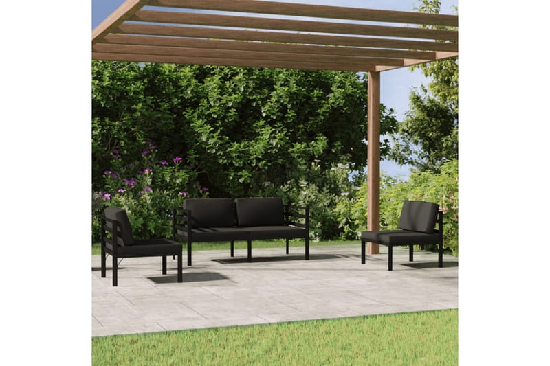 Loungegrupp för trädgården 4 delar med dynor aluminium antra - Antracit - Loungegrupp